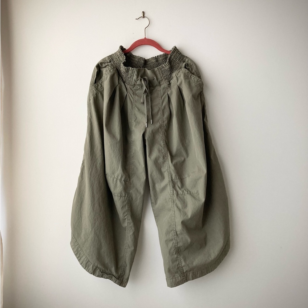 anthropologie hakama parachute culotte pants wide baggy skirt pleated green m - Picture 2 of 11